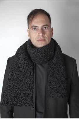 Black persian karakul lamb fur stole-scarf